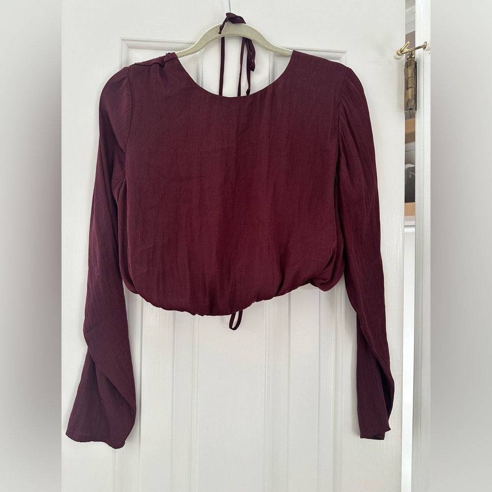Cropped silky maroon top